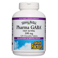 Stress-Relax Chewable Pharma GABA 100 mg by Natural Factors, Non-Drowsy Stress Support for Relaxation and Mental Focus, Tropical Fruit Flavor, 120 tablets (60 servings)