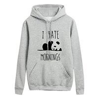 HNTDG Women Autumn Winter Solid Color Hoodies I Hate Morinings Printed Sweatshirt with Pockets Tops Gray