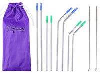 Pufuny Stainless Steel Straws - Reusable Drinking Straws for 30oz 20oz Tumbler 10.5" 8.5" Diameter 0.24" with 8 Silicone Tips 2 Cleaning Brushes and Pouch,Set of 8 BPA Free