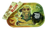 Rolling Tray Bundle with Grinder | Set Includes - Trippy Hippie Metal Tray, 2 Packs Raw King Size Slim Rolling Papers & 4-Piece Zinc Grinder