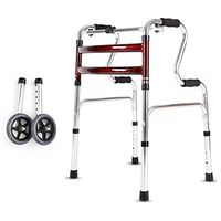 Folding Rollators adjustable walking aid equipped wheel Suitable for the elderly and people with limited mobility load 200KG red (Color : With wheels)