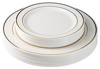 40 Gold Line Plastic Plates (20-dinner 20-dessert) Set Premium Heavyweight Plastic Wedding Like China…
