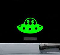 JS Artworks Alien Spaceship UFO Vinyl Decal Sticker (Lime Green)