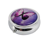 Glasscase Purple Butterfly Custom Glass Silver Stainless Steel Pill Case Medicine Vitamin Organizer Holder Case
