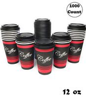 Restaurant Grade 12 Oz Paper Coffee Cups with Black Dome Lids - 1000 Count By EcoQuality Disposable Cups For Hot and Cold Drinks. Great For Tea, Soda, Shops, Cafes, and Concession Stands.