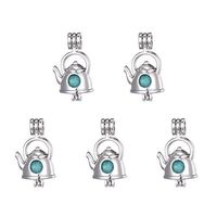 10pcs Rhodium Plated Teapot Hollow Pendant Pearl Bead Cage Pendants Aromatherapy Essential Oil Diffuser Locket Pendant Necklace Jewelry Making Supplies (Style11)