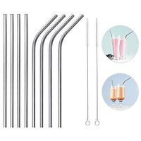 Premium Zulay Extra Long Stainless Steel Straws - Metal Reusable Metal Straws for Kids - 8 Pack 10.5 Inch Drinking Straw Replacement Set + 2 Cleaning Brushes