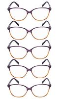 Large Reading Glasses Women 5 Pairs Ladies Readers Cat-eye Eyeglasses Reading (Purple Arm, 0.50)