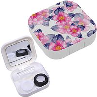 Portable Contact Lens Case Box Travel Kit Mirror + Bottle + Tweezers Container Holder [ Floral Watercolor ]