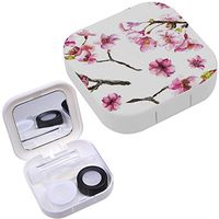 Portable Contact Lens Case Box Travel Kit Mirror + Bottle + Tweezers Container Holder [ Watercolor Oriental Sakura Branch ]
