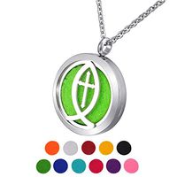 HOUSWEETY Aromatherapy Essential Oil Diffuser Necklace Pendant - Stainless Steel Locket with 24" Chain, 11 Refill Pads(Non-Engraving)