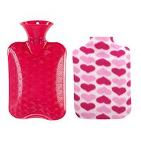 ZumZup 1L Hot Water Bottle Open Top Natural Rubber with Flano Cover Quick Pain Relief and Comfort Sleep Fan Red