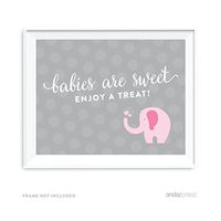 Andaz Press Pink Girl Elephant Baby Shower Collection, Party Sign, Babies are Sweet Enjoy a Treat, 8.5x11-inch, 1-Pack
