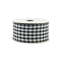 Black White Gingham Wired Ribbon - 1 1/2" x 10 Yards, Wired Edge, Buffalo Check, Plaid, Christmas Tree Decorations, Decor for Garlands, Gifts, Wrapping, Wreaths, Bows