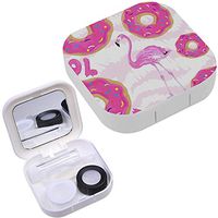 Portable Contact Lens Case Box Travel Kit Mirror + Bottle + Tweezers Container Holder [ Girls Repeating Pink ]