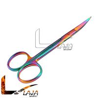 LAJA IMPORTS Multi Color Rainbow SUPERCUT IRIS Micro Scissors 4.5" Curved with ONE Serrated Blade Stainless Steel