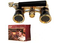 HQRP Opera Glasses Black with Gold Trim w/Built-in Extendable Handle in Gift Box