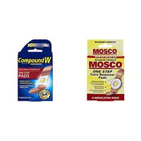 Compound W Wart Remover One Step Pads -14  Maximum Strength Pads &Mosco One Step Corn Remover Pads, Maximum Strength, 8 medicated pads (Pack of 6)