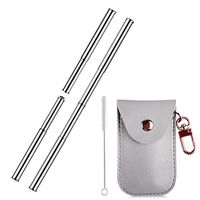 Reusable Straws, Expandable (Twist and Pull) and Retractable Stainless Steel Straws Metal Drinking Straws Ultra Long 8.6 inch Eco-Friendly FDA Approved with Keychain and Easy Cleaning Brush (Grey)