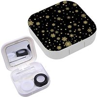 Portable Contact Lens Case Box Travel Kit Mirror + Bottle + Tweezers Container Holder [ Christmas Golden Snowflakes ]