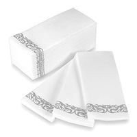 Disposable Hand Towels and Decorative Bathroom Napkins with Floral Trim Perfect for Holidays, Dinners, Parties, Weddings, Catering Events, and Everyday Use, 100 Count, Silver