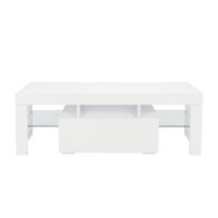 Acazon LED TV Cabinet Media Console Cabinet with Single Drawer Living Room Storage High Gloss (US Stock) (White)