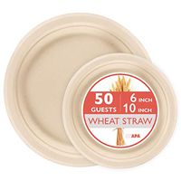 100 Biodegradable Disposable Plates Set - Bulk Dinner & Salad Compostable Wheat Straw, Tree Free Plates, Microwave Safe