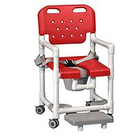 IPU ELT820 P FRSB (for Tall Toilets) Elite Shower Chair Commode Elite Shower Chair Commode with Slideout Footrest and Safety Belt for use Over existing Toilet, Bedside, and in The Shower (Red)(for