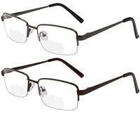 Reading Glasses Set of 2 Bifocal Half Rim Metal Glasses for Reading Quality Spring Hinge Readers Men and Women +4