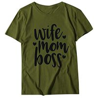 Short Sleeve Tee Blouse for Women,Amiley Womens Letter Printed Wife Mom Boss Crewneck Casual Short Sleeve Blouse Tops Tshirts