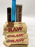 Raw Organic Hemp Rolling Paper 1 1/4 (3 Packs) Raw Cones Tips (3 Packs) Plus Raw Roller 79MM, Raw Black Clipper and Small DoobTube.
