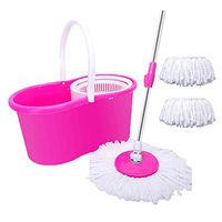 Wiixiong Household Spin Mops Buckets Kits, 360 Degree Smart Swivel Head Stretchable Handle with 2 Microfiber Replacement Head for Home Cleaning (Pink)