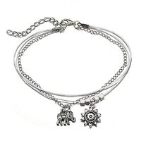 Bohemian ancient silver sun elephant rope anklet CG