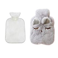 Transparent Hot Water Bottle with Super Soft Plush Cover Reusable Rabbit Furry Print Cover Set for Relief Body Warm Pain Stomach