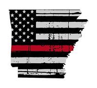 Arkansas tattered thin red line flag honoring our men & women of law enforcement and Fire Fighters USA america Flag car symbol sticker decal die cut vinyl window - Made and Shipped in USA