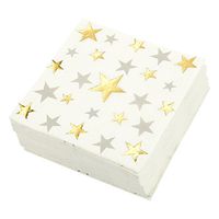 Blue Panda 50 Pack Cocktail Napkins, 3-Ply Silver & Gold Stars Disposable Paper Napkins for Birthday and Baby Shower, Folded 5 x 5 Inches