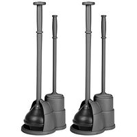 mDesign Modern Slim Compact Freestanding Plastic Toilet Bowl Brush and Plunger Combo Set with Holder for Bathroom Storage Organization, Heavy Duty, Deep Cleaning, Covered Brush, 2 Pack - Charcoal Gray