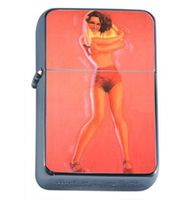 Pin Up Sexy Rockabilly Credit Windproof Refillable Flip Top Oil Lighter with Tin Gift Box D-454