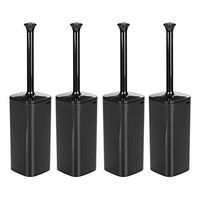 mDesign Modern Square Plastic Toilet Bowl Brush and Holder for Bathroom Storage and Organization, Compact Free-Standing Design, Covered Brush - Sturdy, Deep Cleaning, 4 Pack - Black