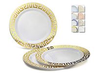 " OCCASIONS" 40 Plates Pack, Heavyweight Disposable Wedding Party Plastic Plates (6.25'' Dessert/Bread Plate, Milano White & Gold)