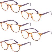 Reading Glasses 5 Pack Classic Retro Round Readers Sping Hinge Quality Glasses for Men and Women (5Tortoise/Purple, 2.75)