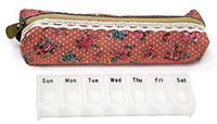 Weekly Travel Pill Pouch with 7 Day Pill Organizer - Zippered Case Keeps Your Pills Secure (Pink Floral)