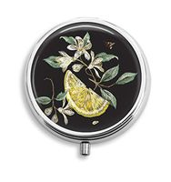 Euger Custom Flowers and Lemon with Bee Round Pill Box Case Tablet Medicine Pocket Purse Travel Pill Vitamin Decorative Box Case Holder 3 Compartment Medicine Case