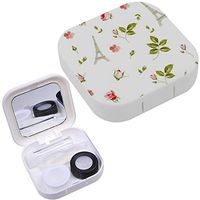 Portable Contact Lens Case Box Travel Kit Mirror + Bottle + Tweezers Container Holder [ Red Flowers Leaves Eiffel ]