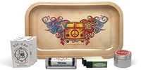 Zig Zag White Rolling Papers (4 Pack), Zig Zag 70mm Cigarette Maker, Quintessential Rolling Tips (3 Packs), Rolling Paper Depot 4 Piece Grinder - 42mm, and Tray (Hippie Van) - 10 Item