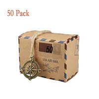Bestga 50 PCS Candy Gift Boxes, DIY Kraft Boxes Retro Post Mail Style Wedding Party Favor Gift Boxes Xmas Cookie Treat Goody Paper Boxes Bags for Christmas, Birthday, Holiday, Thanksgiving - Compass