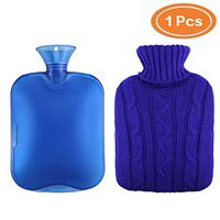WTSHOP 2L Classic Transparent Hot Water Bottle with Knit Cover,High Density Medical PVC Hot Water Bag with Knitted Bag(Blue)