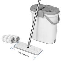 Microfiber Flat Floor Mop And Bucket Set, Professional Flat Squeeze Mop Pads For Wet Dry Floor Cleaning, Stainless Steel Handle And 360 Degree Swivel Head
