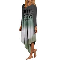 ✦HebeTop✦ Women's Casual Striped Long Beach Dress Short Sleeved Pocket Split Irregular Hem Green