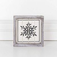 6" X 6" X 1.5" Wood Framed Sign (Snowflake), White/Black – 75207